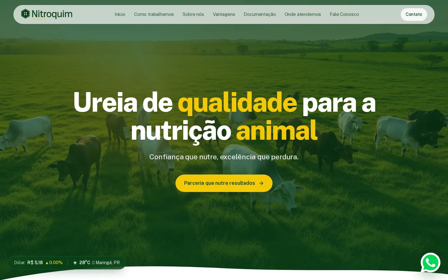 Home do site da Nitroquim, distribuidora de ureia para nutrição animal